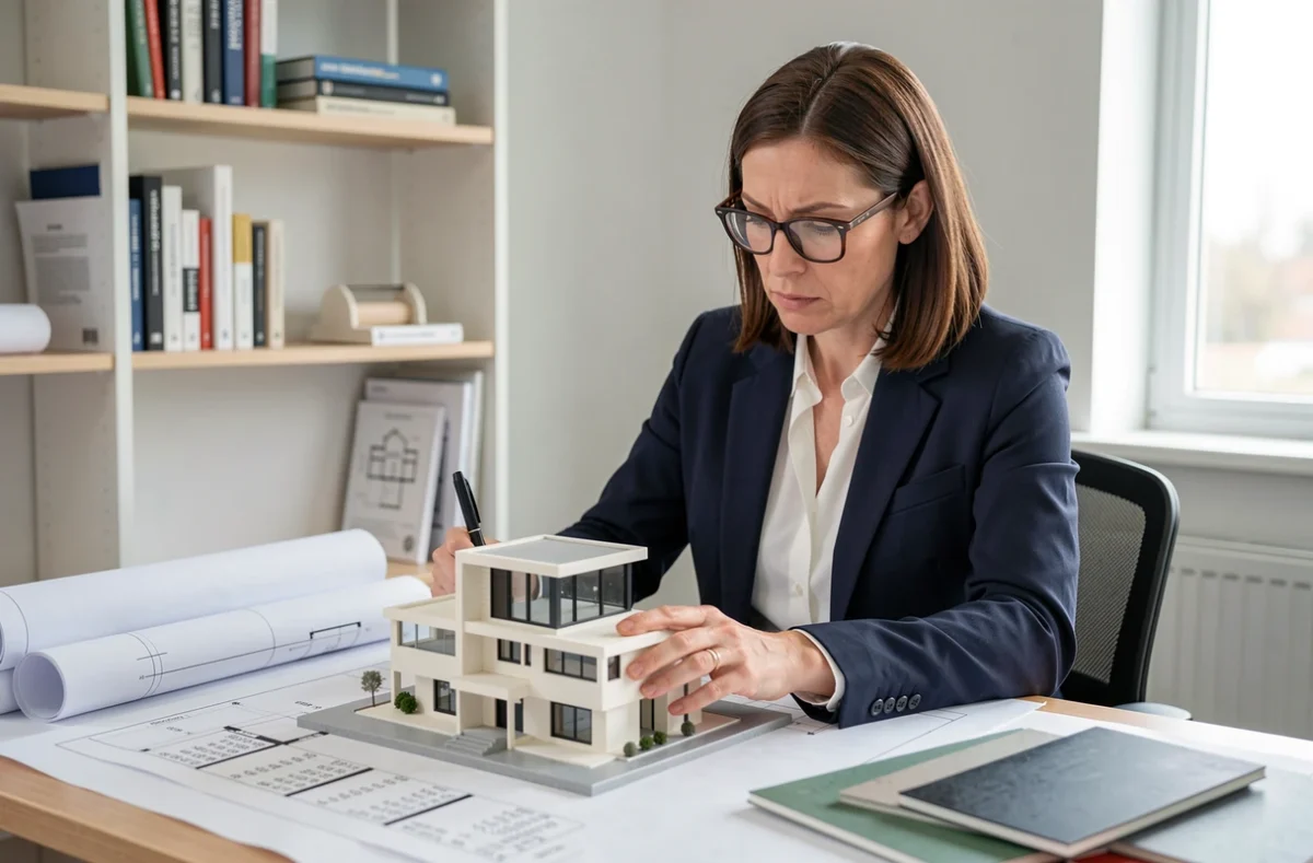 Architecte analysant le budget et les matériaux pour construire une maison de 100m2