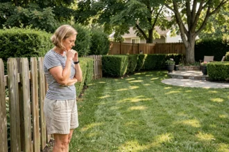 Femme évaluant l'emplacement idéal pour une piscine hors sol dans son jardin