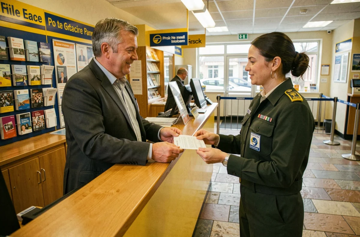 Homme déposant un formulaire de changement d'adresse au bureau de poste