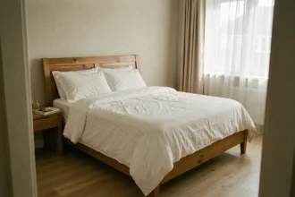 Chambre à coucher avec tête de lit positionnée contre un mur nord pour un sommeil optimal